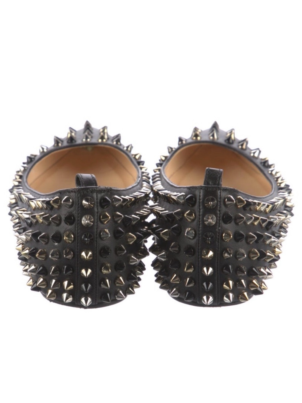 Christian Louboutin Black Leather Pointed-Toe Studded Ballet Flats W/ Dust Bag - Picture 4 of 5